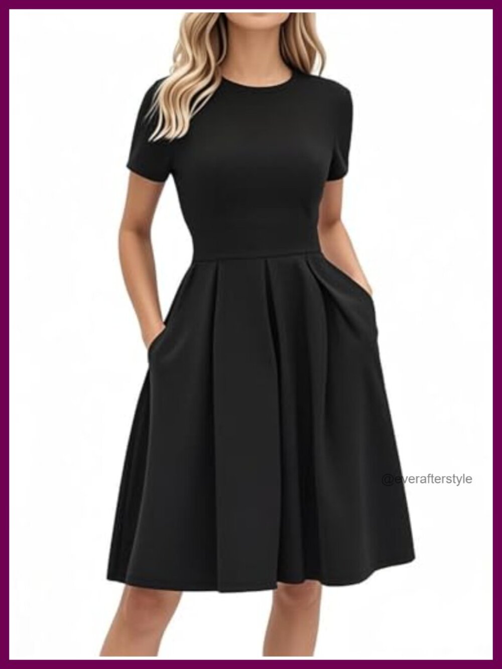Women's A-Line Swing Midi Dress with Pockets Scoop Neck Short Sleeve